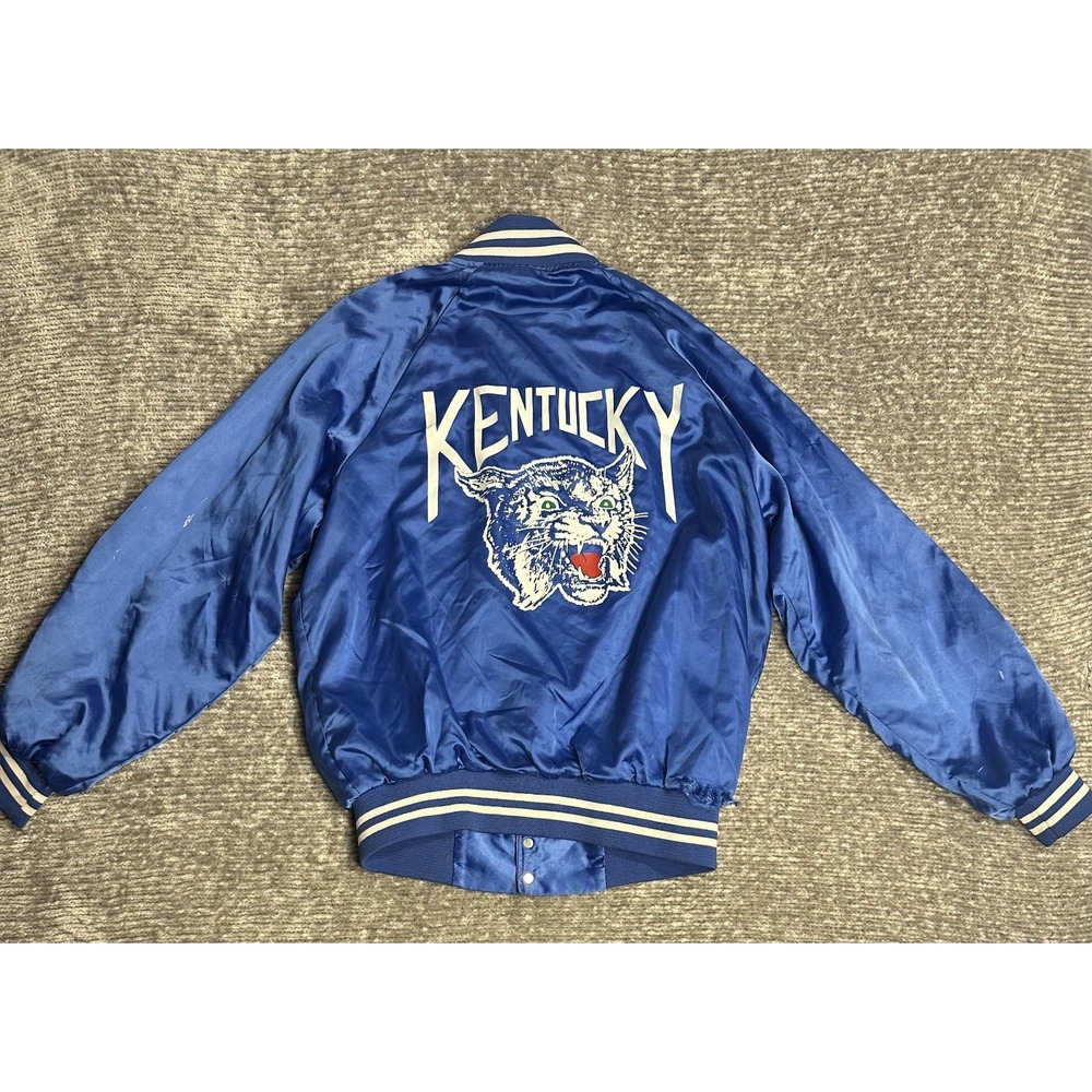Vintage Kentucky Wildcats College Jacket Large Made in USA Blue Thrashed 90s